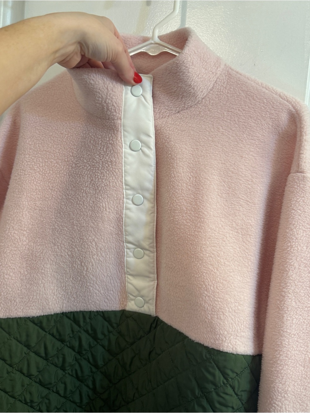 J. CREW Quilted Sherpa Half-zip Snap Pullover Pink Ivory Green Large - Picture 4 of 8